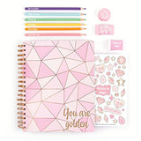 Three Cheers for Girls - Pink & Gold All-In-1 Sketchbook Set - Girls Diary, Journal, Sketch Book for Kids w/Pencils, Stickers & More - Drawing Kit for Kids - Unlined Diary for Girls - Kids Sketch Pad