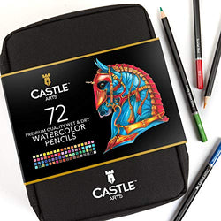 Castle Arts 72 Watercolor Pencils Set in Zip-Up Case for Great Results. Premium Quality Colored Cores with Vivid Colors to Create Beautiful Blended Effects with Water. Includes handy travel case