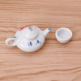 YOUSIKE Miniature Ornaments, Ceramic Teapot Tea Cups Set Simulation Dining Tableware Toy