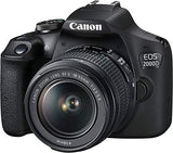 Canon EOS 2000D / Rebel T7 Digital DSLR Camera 24.1MP CMOS Sensor with 18-55mm Lens + 2 Pack SanDisk 32GB Memory Card + Backpack + Tripod + Slave Flash + A-Cell Accessory Bundle (Black)