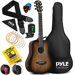 Pyle Beginner Acoustic Guitar Starter Pack 34” ½ Junior Size 6 Linden Wood Instrument w/Accessories Set, Case, Bag, Steel Strings, Nylon Strap, Tuner, Picks, Right, Brown (PGA820BR)