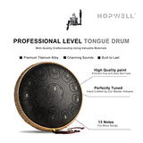 Steel Tongue Drum - HOPWELL 12 Inches 13 Notes - Percussion Instruments - Hand Pan Drum with Music Book, Drum Mallets and Carry Bag, C Major