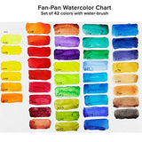 Fan-PAN Portable Watercolor Paint Set - 42 Assorted Colors Professional Artist Grade Foldable Travel Kit with Water Brush for Plein Air, Field & Outdoor Painting for Kids or Adults