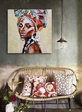 Large Canvas Prints Wall Art Photo for Home, African American Black Girl Oil Paintings, 3D Hand Painted Colorful Modern Indian Worman Pictures for Bedroom, Living Room, Ready to Hang 36x36 Inches