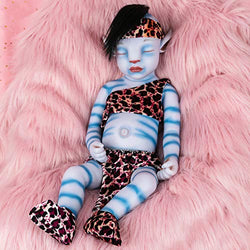 Vollence 20 inch Avatar Eye Closed Full Silicone Baby Doll with Hair,Not Vinyl Dolls,Real Reborn Baby Doll, Lifelike Realistic Baby Doll ,Newborn Baby Doll - Boy