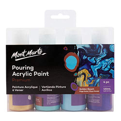 Mont Marte Premium Acrylic Pouring Paint Set, Golden Beach, 4 x 4oz (120ml) Bottles, Pre-Mixed Acrylic Paint, Suitable for a Variety of Surfaces Stretched Canvas, Wood, MDF and Air Drying Clay.