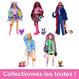 Barbie Doll with Pet Panda, Extra, Kids Toys, Clothes and Accessories, Pink-Streaked Brunette Hair, Graphic Hoodie and Plaid Skirt