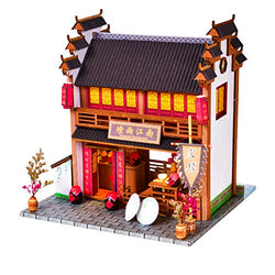 Dollhouse Miniature with Furniture,DIY 3D Wooden Doll House Hotel Inn Series Style Plus with Dust Cover and LED,1:24 Scale Creative Room Idea Best Gift for Children Friend Lover （Yan yu Jiang nan）