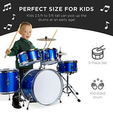 Best Choice Products Kids Drum Set 5-Piece 16in Beginner Drum Set Junior Drum Kit, Starter Percussion Set w/Cymbals, Pedal, Drumsticks, Stool, Toms, Snare, Hi Hat - Blue