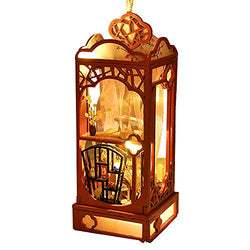 ZQWE Wooden Hanging Miniature Kit Chinese Style Romantic Hanging Lamp DIY Puzzle Toy House Portable Hollow Wooden Lantern House
