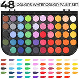 48 Color Watercolor Paint Set with a Watercolor Paint,Refillable Water Brush Pen,Folding Wash Pen Holder,Clean Sponge