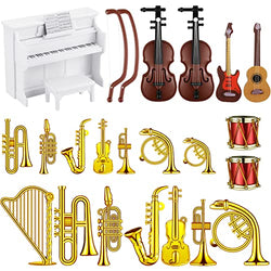 24 Pieces Dollhouse Musical Instruments Miniature Violin Piano Trumpet Saxophone Electric Guitar Tiny Instruments Set for Mini House Musical Room Succulent Garden (White Piano)
