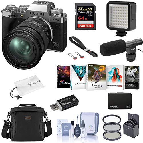 Fujifilm X-T4 Mirrorless Camera with XF 16-80mm f/4 R OIS WR Lens, Silver - Bundle with Shoulder Bag, 64GB SDXC Card, H&A Shotgun Mic, Table Top Tripod, Mini LED Light, Peak Cuff Wrist Strap, More