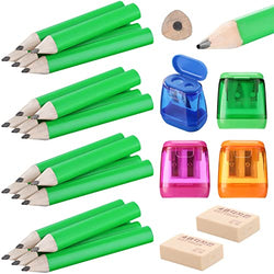 Pasimy 20 Pieces 3.5 Inch Short Triangular Fat Pencils Triangular Wood Pencils for Preschooler Toddler Kindergarten and Beginners with 2 Dual-Hole Sharpener 1 Eraser for Writing and Drawing (Green)