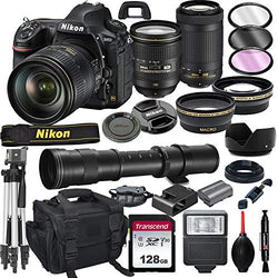 Nikon D850 DSLR Camera with 24-120mm VR and 70-300mm Lens Bundle with 420-800mm Preset f/8 Telephoto Lens + 128GB Card, Tripod, Flash, and More (23pc Bundle)