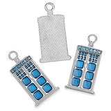 Housweety 10PCs"POLICE BOX" Charm Pendants Enamel Blue Silver Tone 27x14mm