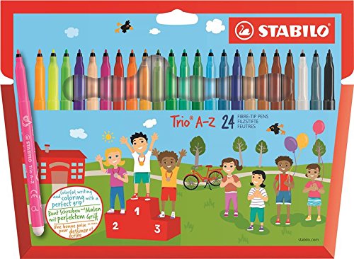 STABILO Trio A-Z Wallet of 20 + 4 FREE neon colours - felt-tip pen with triangular grip zone 24