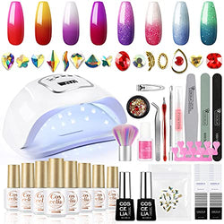 Color Changing Gel Nail Polish Kit with 110W U V Light 8 Colors Temperature Color Changing Gel Polish Set with Gel Base Top Coat Nail Art Decoration Glue for Manicure Nail DIY Home Salon Gift