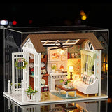 Yosoo 3D Wooden Puzzle Miniature House Dollhouse Kit Miniature DIY Cabin Wooden Villa Doll House with LED Lights Kids Gifts Home Decoration for Kids Children