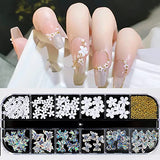 3D Mix-sized Acrylic White Flowers Nail Charms Polar Butterfly Bear Spring Blossom Flower Nail Charms with Starry AB Crystals Rhinestones Pearls Mix Gold Butterfly for Nail Art DIY Crafting Designs