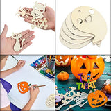 DERAYEE 60Pcs Halloween Wooden Slices Cutouts, Halloween DIY Crafts Decorations Blank Hanging Gift Tags Ornaments for Kids Party Favor Supplies