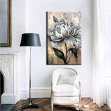 Desihum Hand Painted Canvas Wall Art Modern White Flower Oil Painting Contemporary Artwork Floral Decor Stretched and Framed for Living Room 24x36Inch