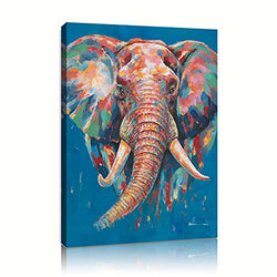 B BLINGBLING Contemporary Colorful Elephant Painting Abstract Teal Wildlife Canvas Wall Art Print Decorative African Animal Poster Mural for Living Room (12"x16"x1)