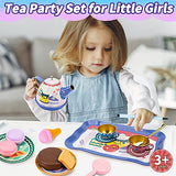 WISESTAR Tea Party Set for Little Girls- 50Pcs Kids Tea Set with Food Treats Playset & Carrying Case- Tin Tea Set for Princess Kitchen Pretend Play Toy for Toddlers Age 3-10