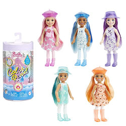 Barbie Chelsea Color Reveal Doll with 6 Surprises, Sunshine & Sprinkles Series with Lavender Flower Print & Color Change; Gift for Kids 3 Years & Older