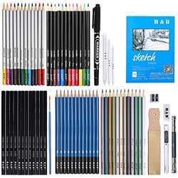 H & B 72-Piece Colored Pencils Set, Drawing Pencils and Sketching Kit, Complete Artist Kit, Includes Graphite Pencils, Metallic Color Pencils, Water-soluble Color Pencils Sketch Kit for Drawing