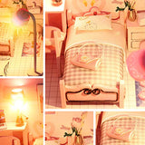 WYD DIY Pink Cottage Handmade Miniature Dollhouse Kit 3D Puzzle Doll House Toy with Dust Cover and LED Wedding, Birthday, Christmas