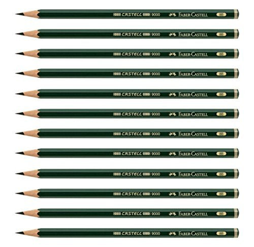 Faber-Castell pencils, Castell 9000 graphite pencils, 8B Pre-sharpened Black lead pencils for