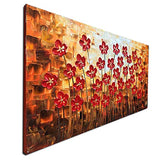 Hand Painted Textured Oil Paintings On Canvas Red Flowers Paintings Modern Wallart Abstract Artwork Canvas Wall Art Paintings Stretched Wooden Inside Ready to Hang 24x48inch