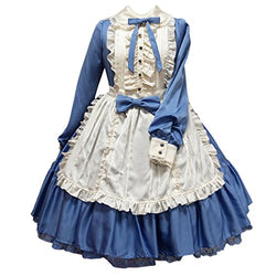 Momo Plus Size Womens Girls Sweet Lolita Dress Princess Court Skirt Cosplay Maiden Dress Blue