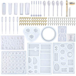 EuTengHao 229Pcs DIY Jewelry Casting Molds Tools Set More Than 120 Designs Contains 9 Silicone Jewelry Resin Molds with 70 Designs,1 Earring Molds with 25 Designs,2 Necklace Bear Molds,3 Diamonds Mold
