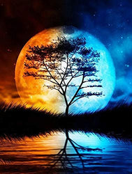 Tree 5D Full Drill Diamond Painting Kits by Number, Moon DIY Round Rhinestone Embroidery Cross Stitch Picture Canvas for Home Wall Décor 12X16 inch