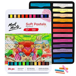 Mont Marte Soft Pastels in Tin Box Signature 24pc, 24 Assorted Colors, Vibrant Pastel Sticks, Great Blending, Comes in Storage Case, Ideal for Art, Craft, Coloring and Sketching