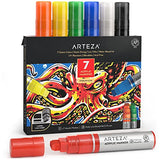 Arteza Acrylic Paint Pens, Set of 7, Classic Colors, 3-in-1 Multi-Line Nibs, 5–15 mm Line, UV-Resistant Paint Markers for Rocks, Glass, Metal, and Wood, Art Supplies for School, Office, and Home