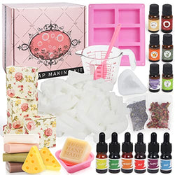Soap Making Kit for Adults Beginners - 28 Piece DIY Soap Making Supplies with Natural Soap Base Silicone Molds Dried Flowers - Homemade Craft Kits Gift Box for Beginners Women