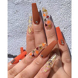 Fall Nail Art Holographic Glitter Maple Leaf Flake Decals 4 Pot,3D Mixed Red Yellow Orange Silver Maple Leaf Shaped Design Acrylic for Nail Supplies - Confetti Spangles for Women Manicure Decoration.