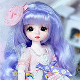 LUSHUN BJD Doll, 1/6 SD Dolls with Long Purple Hair, with Clothes Outfit Shoes Wig Hair Makeup, Having Different Movable Joints SD Doll Set for Girl as Gift