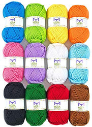 Mira Handcrafts Acrylic 1.76 Ounce(50g) Each Large Yarn Skeins – 12 Multicolor Knitting and Crochet Yarn Bulk – Starter Kit for Colorful Craft - 7 Ebooks with Yarn Patterns