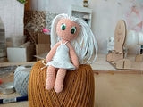 Crochet Doll 4 inch Articulated Blond Hair White Dress Green Eyes Miniature