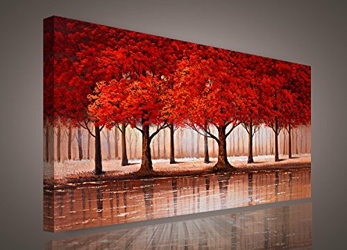 Red Tree wall art Sunset Woods Canvas Painting Pictures Prints Photo Home Decor - Panel Framed Forest Landscape Print on Canvas Ready to Hang Modern Artwork for Kitchen Office Home Wall Decoration