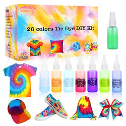 Riomhorry Tie Dye Kits, 26 Colors Tie Dye DIY- Kit for Kids, Women, Party Fabric Dye with Gloves, Aprons, Rubber Bands and Plastic Table Covers