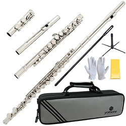 Yomone C Flutes16 closed hole flute beginner's flute with flute holder suitcase cleaning kit and screwdriver (nickel)