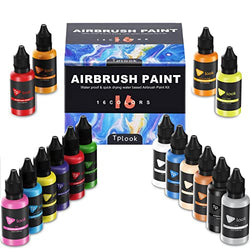 Tplook Airbrush Paint 16 Color Acrylic Airbrush Paint Set(30 ml/1 oz) Opaque & Neon Colors No Dilution Required Water Based Waterproof Quick Drying for Plastic Models Ceramics Canvas Paper