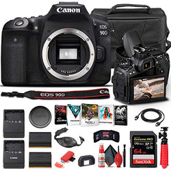 Canon EOS 90D DSLR Camera (Body Only) (3616C002) + 64GB Memory Card + Case + Corel Photo Software + LPE6 Battery + External Charger + Card Reader + HDMI Cable + Deluxe Cleaning Set + More (Renewed)