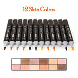 Dainayw 12 Colors Skin Tone Markers, Professional Permanent Dual Tip Soft Brush Artist Sketch Manga Marker for Portrait, Illustration Drawing - Alcohol Art Markers