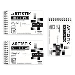 Spiral Sketch Pads for Drawing - Mixed Media Sketch Book, 5.5" x 8.5", 100-Sheets, (100gsm) Perforated - Pack of 3